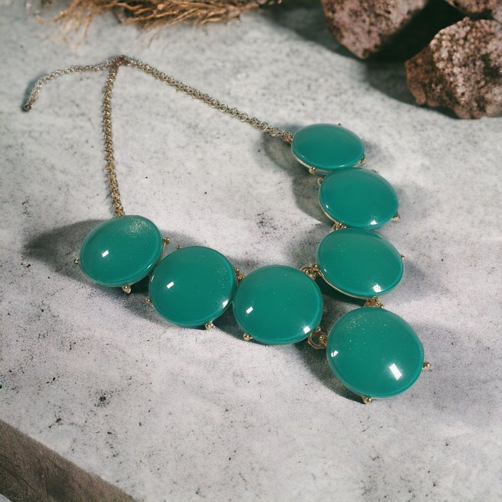 Large Shimmer Circle Necklace Women Large Bead Costume Teal Adjustable 19"- 21"